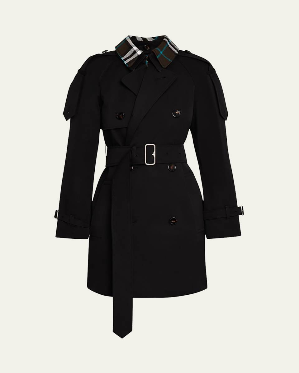 Check Collar Double-Breasted Trench Coat